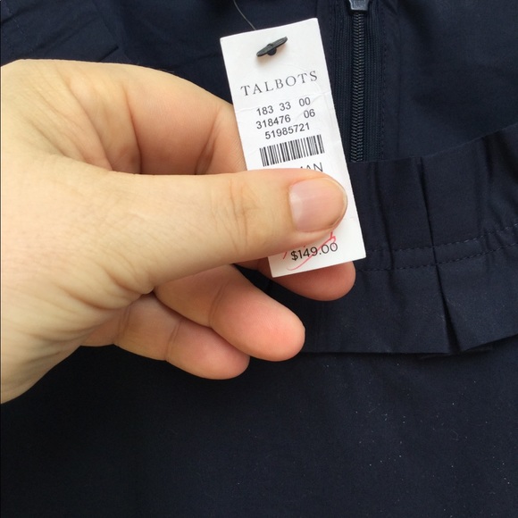 NWT Talbots Navy Ruffle Dress Embroidery At Hem - Picture 4 of 5